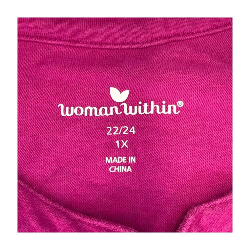 Woman Within Tunic Blouse Women 22/24 1X Pink Cotton Front Half Zip Short Sleeve - Picture 2 of 7